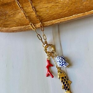 Stainless steel Gold plated Necklace with multiple and interchangeable charms